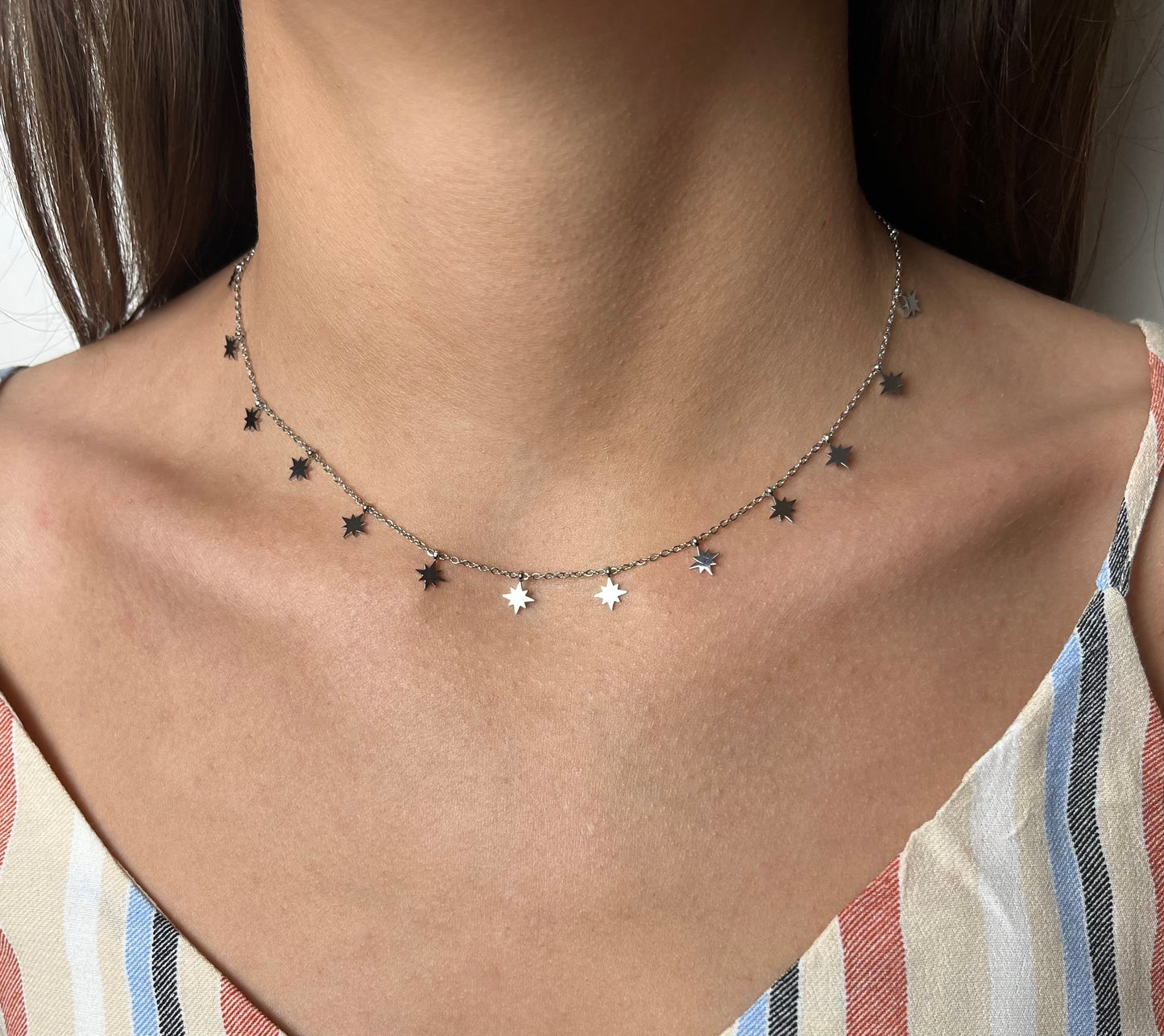 Collier avec étoile en acier inoxydable argenté