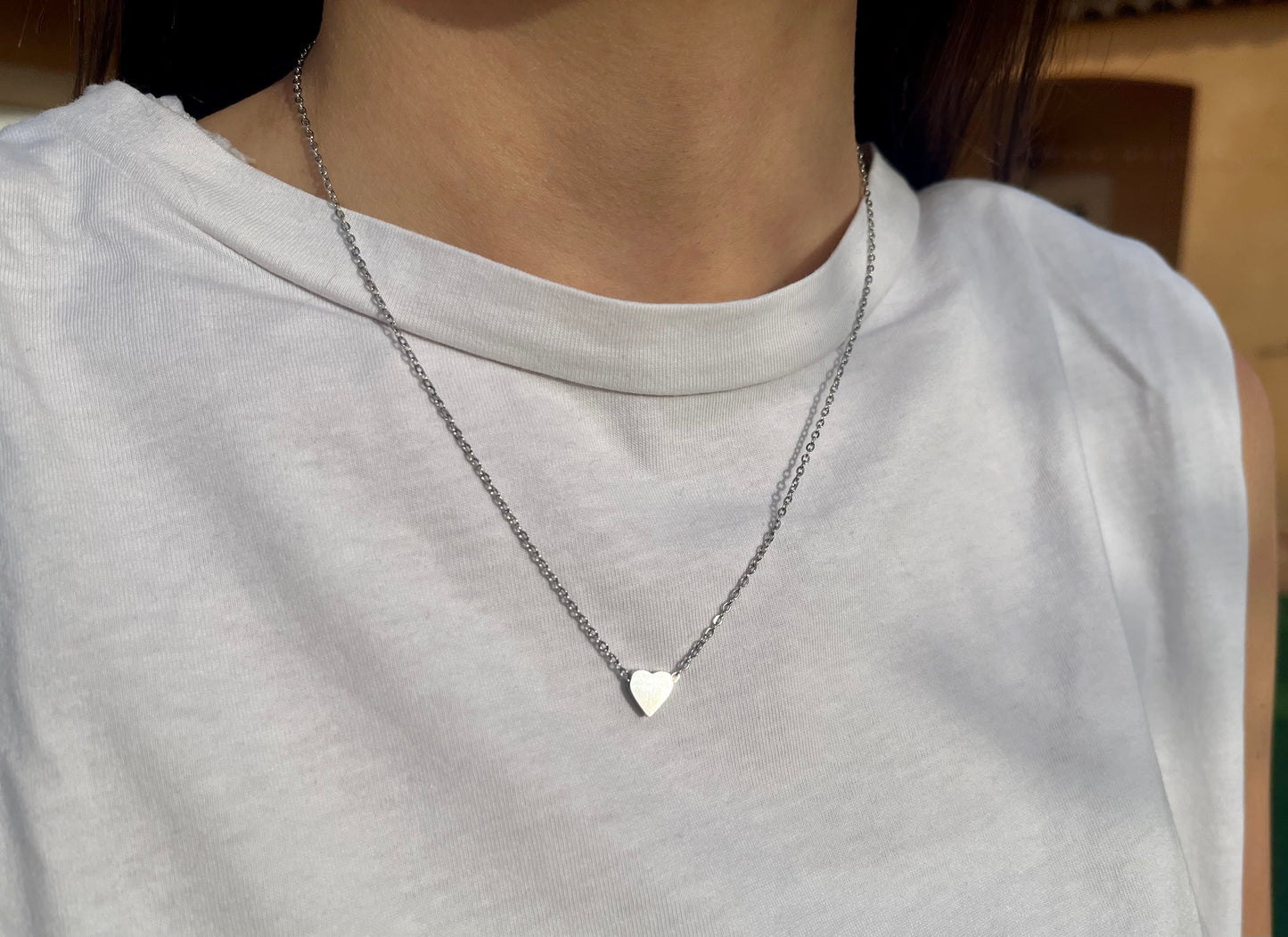 Collier coeur en acier inoxydable argenté 